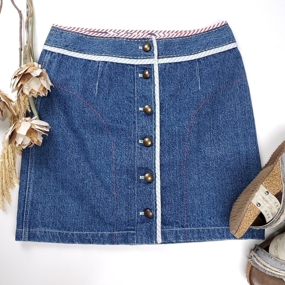 New Etcetera Blue Jean Denim Candy Cane Button Front Size 8 - Picture 12 of 13